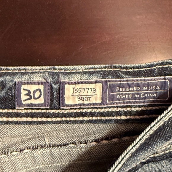 Miss Me Blue Boot Cut Jeans with White Stitching - Picture 3 of 8